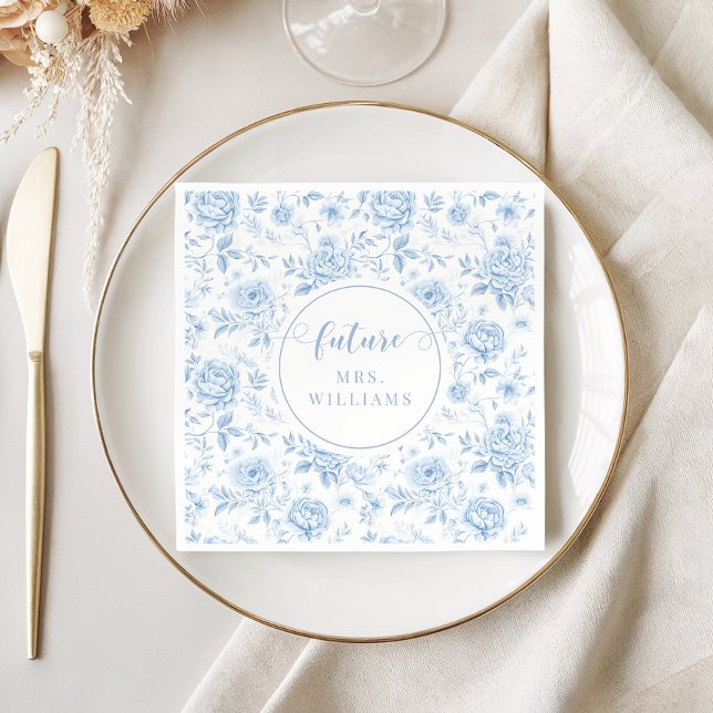 Guardanapo De Papel Blue Porcelain Floral Future Mrs Bridal Shower (Criador carregado)