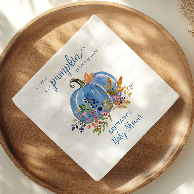 Guardanapo De Papel Blue Pumpkin Autumn Floral Baby Shower (Criador carregado)