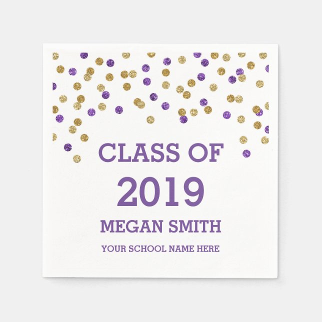 Guardanapo De Papel Blue Purple Confetti Classe de Graduação 2019 (Frente)