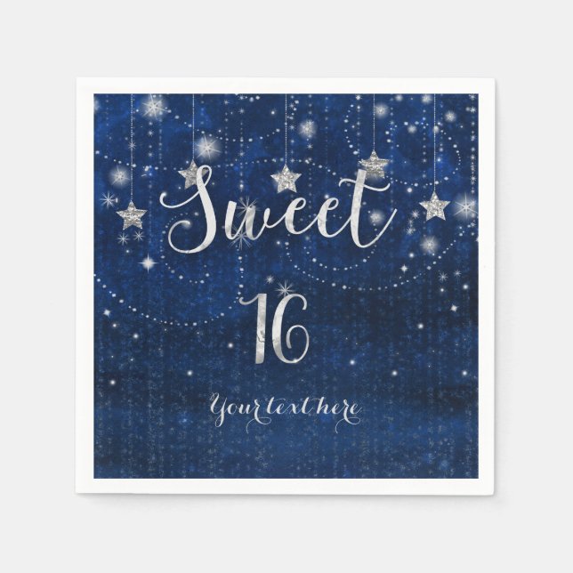 Guardanapo De Papel Blue & Silver Starry Celestial Sweet 16 Party (Frente)