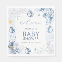 Blue Snowflake Flower Winter Baby Shower Welcome