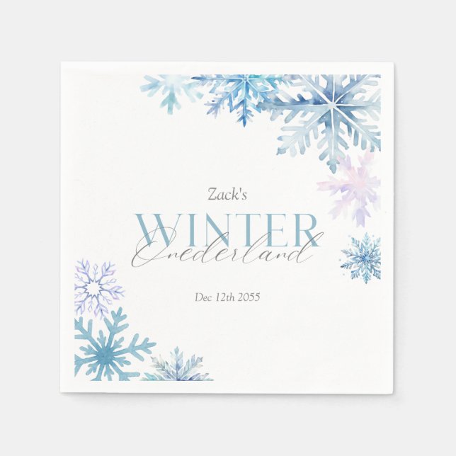 Guardanapo De Papel Blue Snowflake Winter Wonderland First Birthday  (Frente)