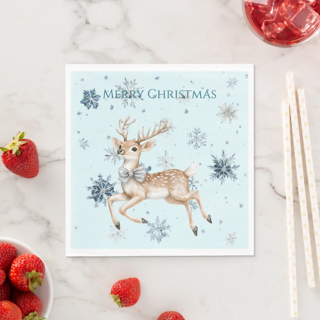 Guardanapo De Papel Blue Snowflakes Christmas Deer with Bow (Insitu)