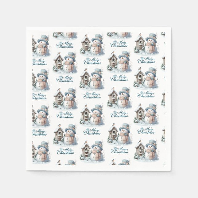 Guardanapo De Papel Blue Snowman Napkin (Frente)