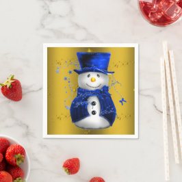 Guardanapo De Papel Blue Snowman no Dourado Natal