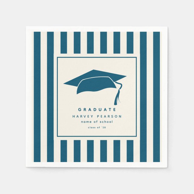 Guardanapo De Papel Blue Sporty Stripes Custom Graduation Party (Frente)