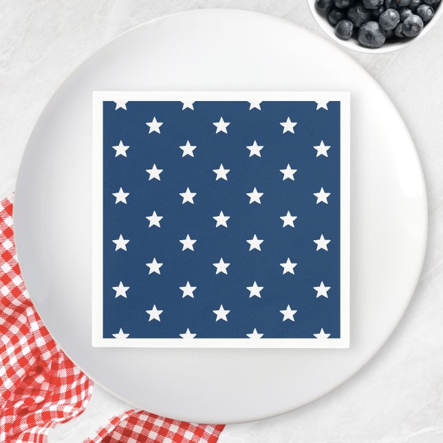 Guardanapo De Papel Blue Stars Patriotic 4º de julho de Verão (Blue Stars Patriotic 4th of July Summer Party Napkins)