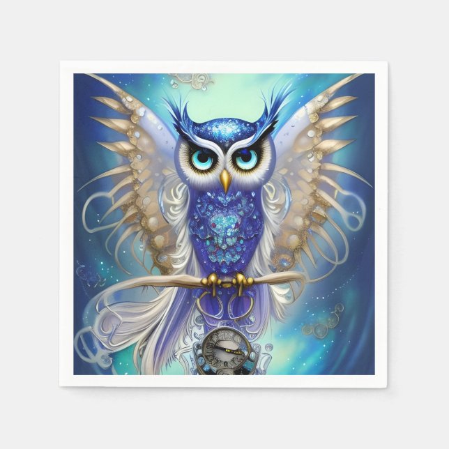 Guardanapo De Papel Blue Steampunk Owl (Frente)