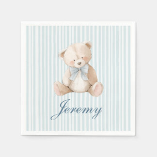 Guardanapo De Papel Blue Striped Teddy Bear Baby Boys Birthday Napkins