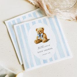 Guardanapo De Papel Blue Stripes Bear Baby Shower Welcome Sign