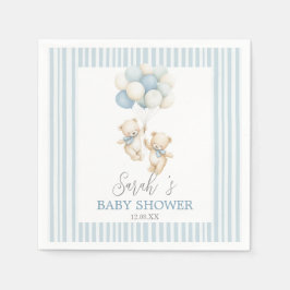 Guardanapo De Papel Blue Stripes Twin Bears Baby Shower Napkins