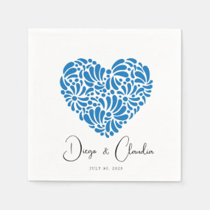 Guardanapo De Papel Blue Talavera Heart Wedding Napkins