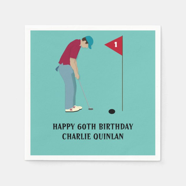 Guardanapo De Papel Blue Teal Golfer Themed Napkins (Frente)