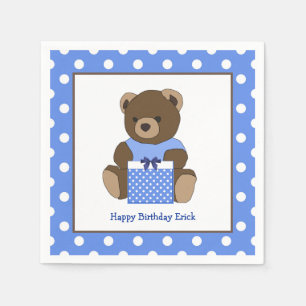 Guardanapo De Papel Blue Teddy Bear Polka Birthday Napkins