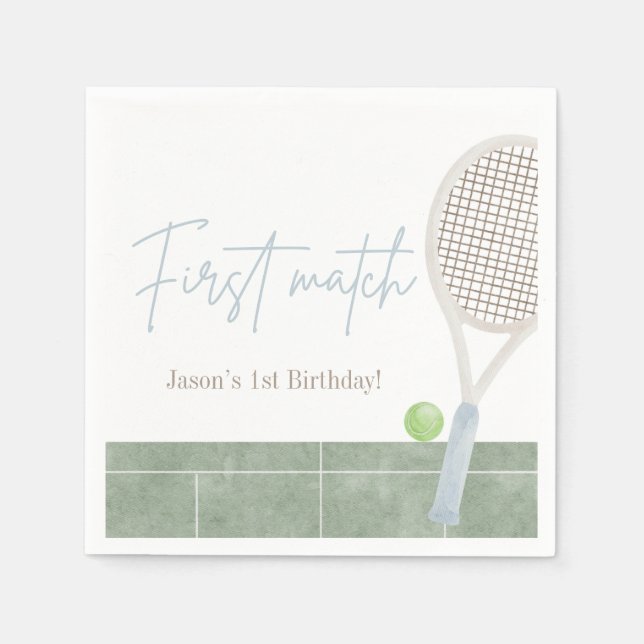 Guardanapo De Papel Blue Tennis First Birthday Boy Preppy Classic  (Frente)