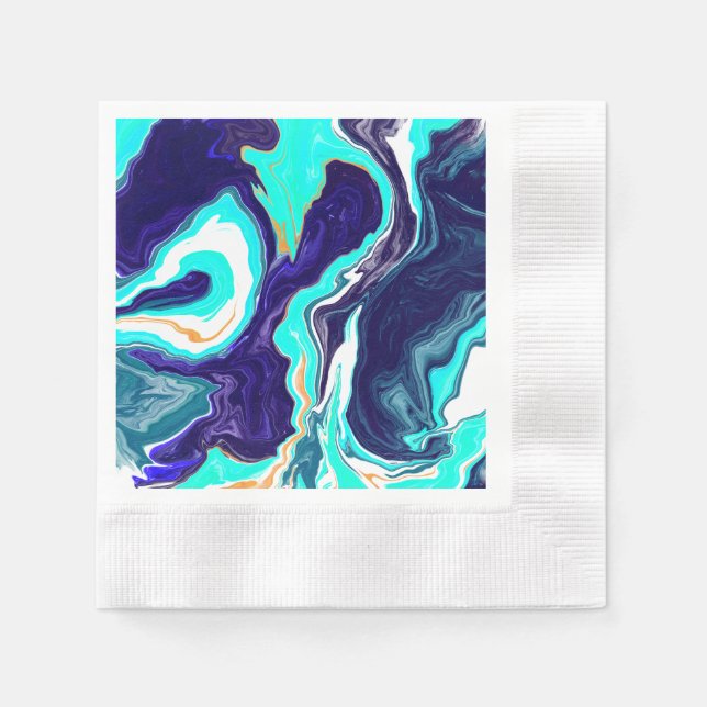 Guardanapo De Papel Blue TeOcean Swirls Marble Fluid Art (Frente)
