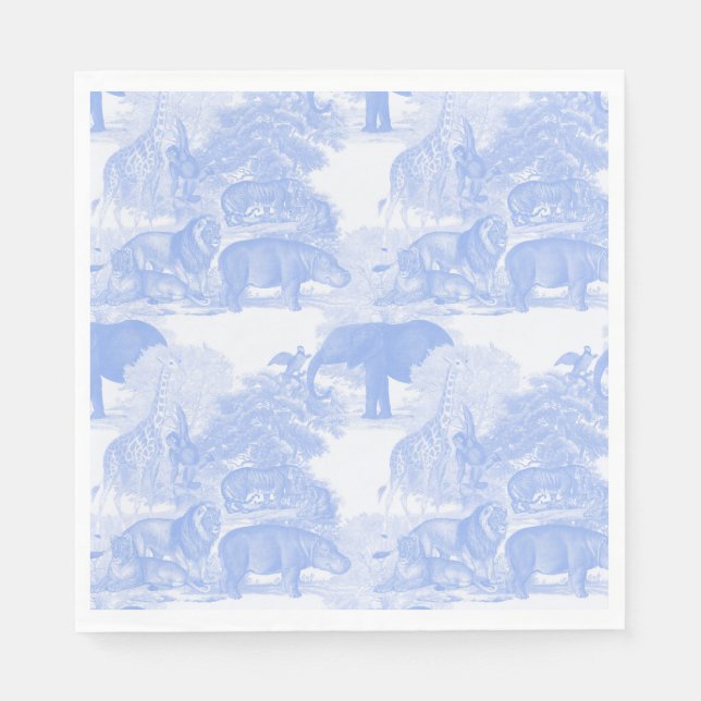 Guardanapo De Papel Blue Toile Selgle Animais Safari Chinoiserie (Frente)