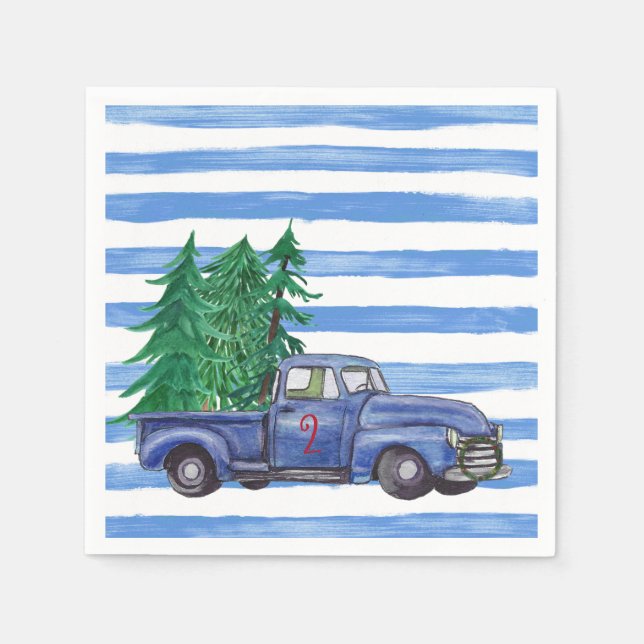 Guardanapo De Papel Blue Truck Christmas Napkins Personalizado (Frente)