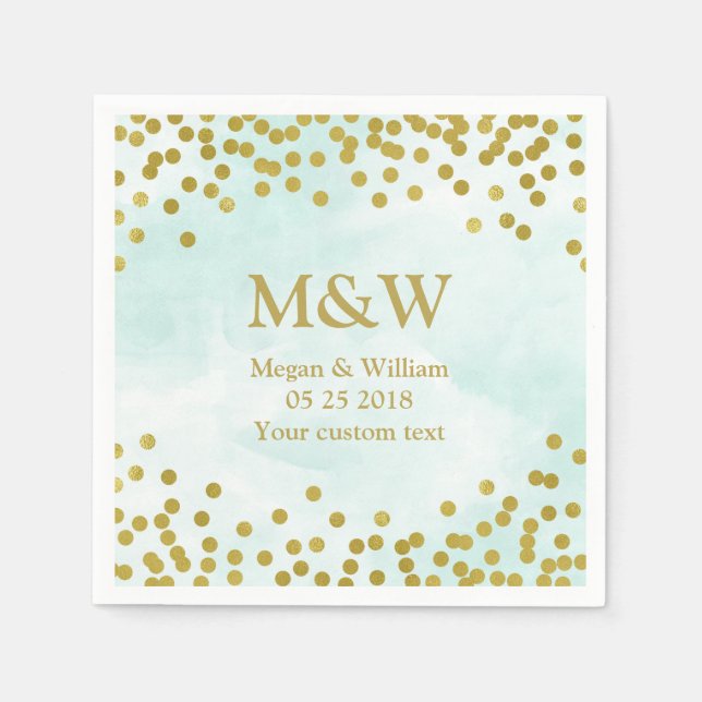 Guardanapo De Papel Blue Watercolor Dourado Confetti Wedkin (Frente)
