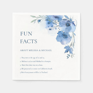 Guardanapo De Papel Blue Watercolor Flowers Fun Facts Wedding 