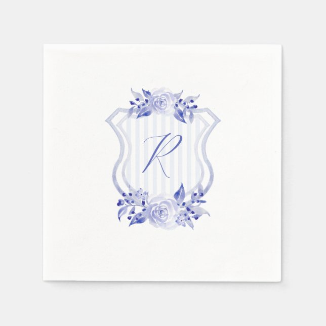 Guardanapo De Papel Blue Watercolor Monograma Floral Napkins (Frente)