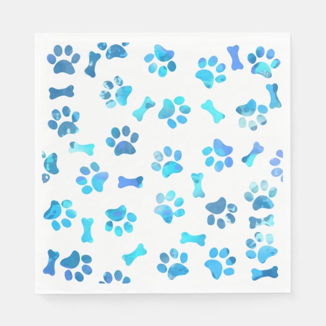 Guardanapo De Papel Blue Watercolor Paw Imprime Aniversário (Frente)