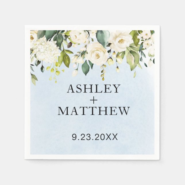 Guardanapo De Papel Blue Watercolor White Rose Elegant Wedkins (Frente)