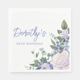 Guardanapo De Papel Blue White Rose Floral 90 Birthday