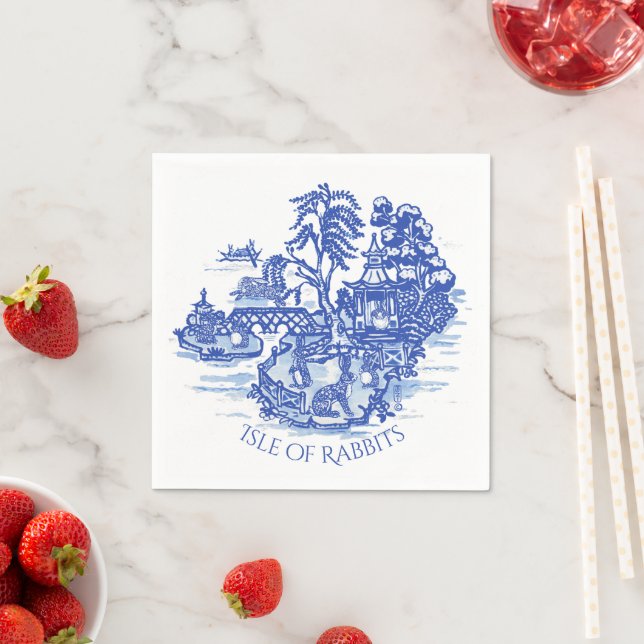 Guardanapo De Papel Blue White Willow Rabbit Island Whimsical Classic (Insitu)