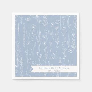 Guardanapo De Papel Blue Wildflower Baby Shower | Floral Pattern