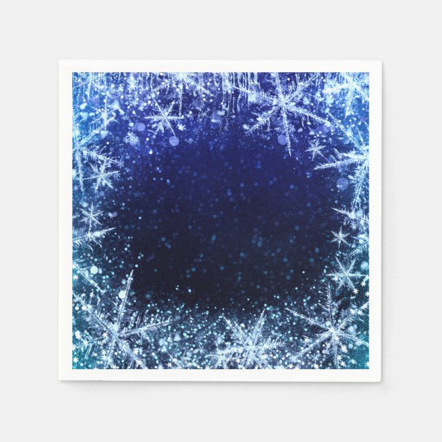 Guardanapo De Papel Blue Winter Wonderland Icy Snowflakes (Frente)