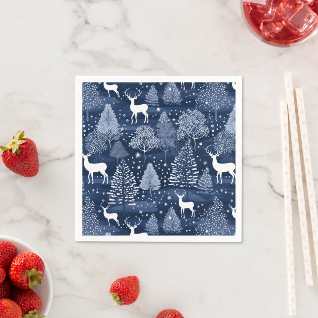 Guardanapo De Papel Blue Winter Woodland Christmas Reindeer Holiday (Insitu)