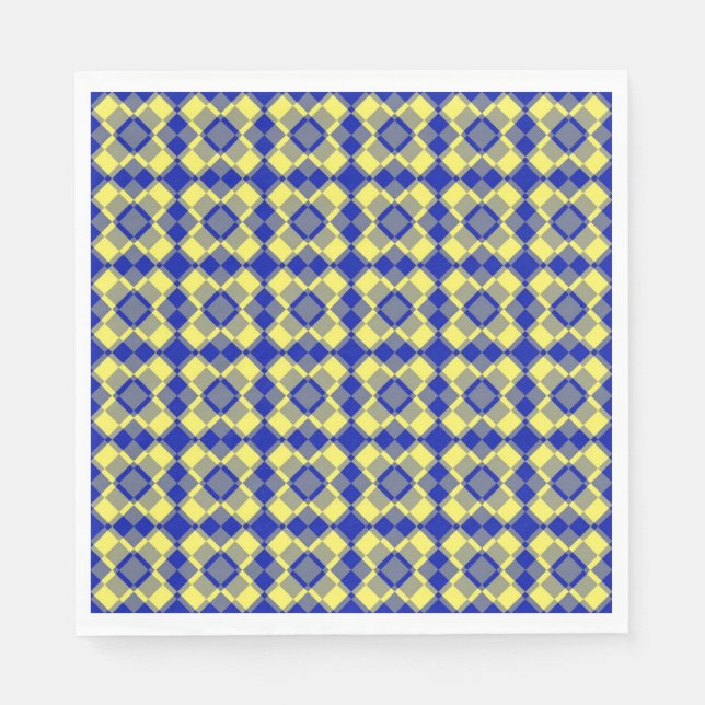 Guardanapo De Papel Blue Yellow Checker Argyle Pattern Paper Napkin (Frente)