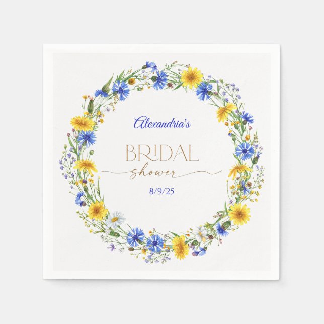 Guardanapo De Papel Blue Yellow Lavender Wildflower Wreath (Frente)