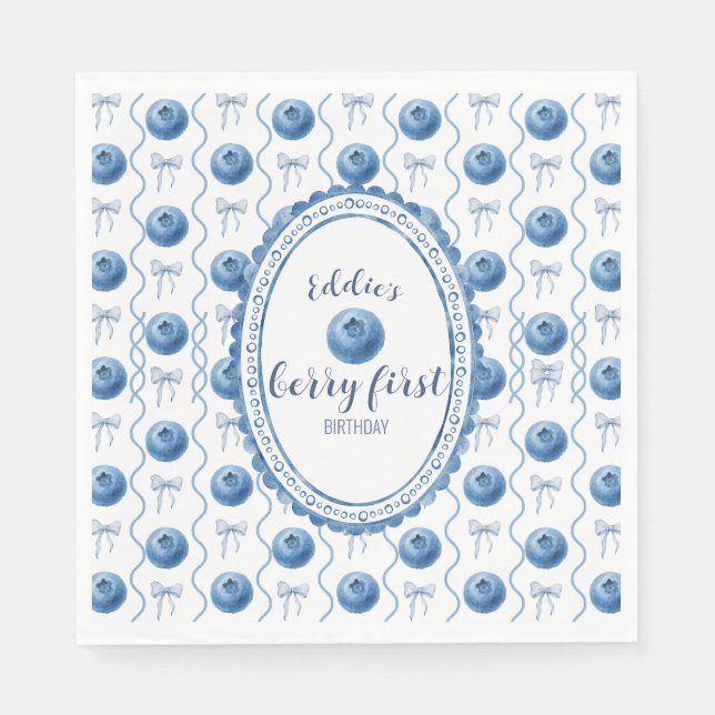 Guardanapo De Papel Blueberry Baby's Berry First 1st Birthday Party (Frente)