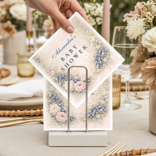 Guardanapo De Papel Blueberry Botanical Frame Baby Shower (Criador carregado)