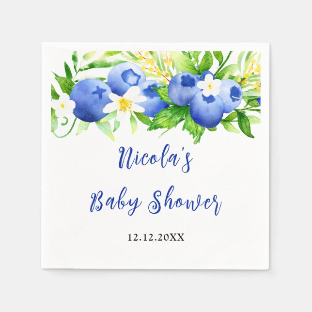 Guardanapo De Papel Blueberry Floral Baby Shower (Frente)