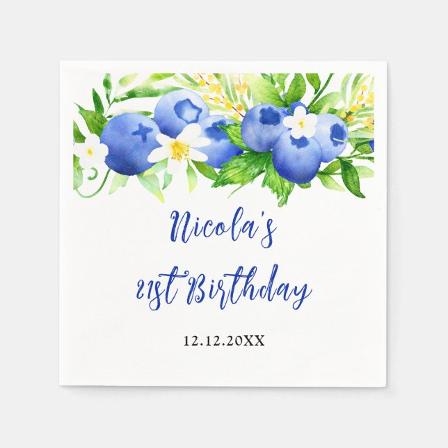 Guardanapo De Papel Blueberry Floral Birthday (Frente)