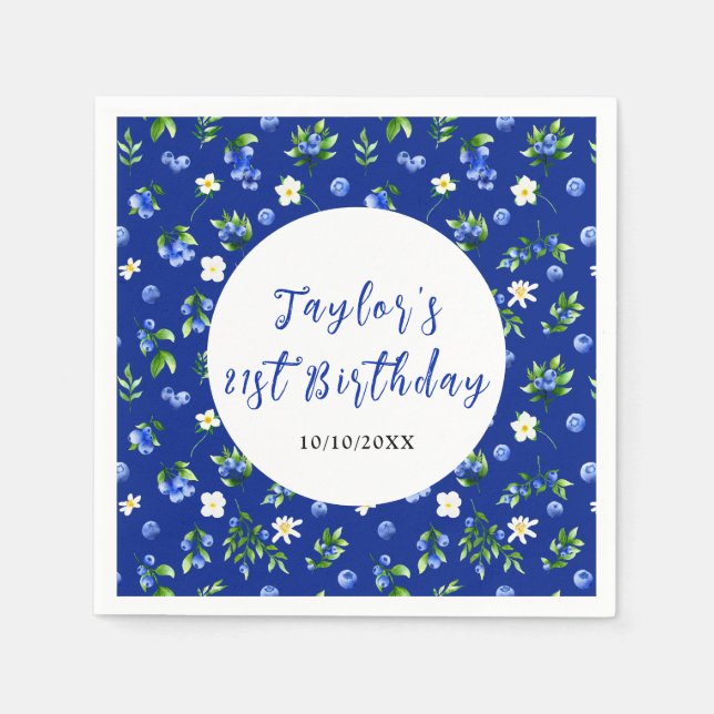 Guardanapo De Papel Blueberry Floral Birthday Party (Frente)