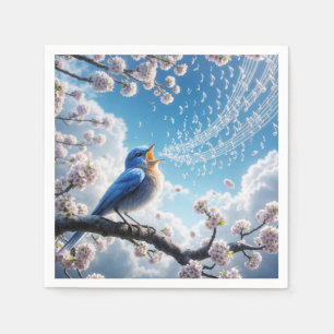 Guardanapo De Papel Bluebird cantando em uma ramificação da árvore de