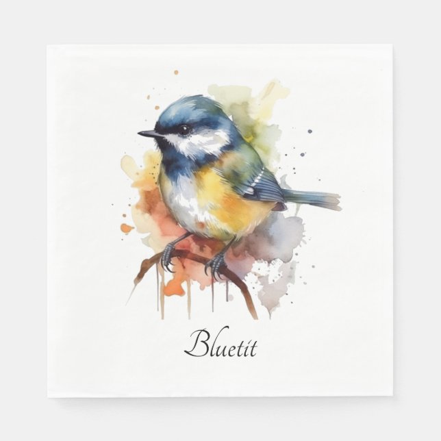 Guardanapo De Papel Bluetit bonito em uma ramificação, personalizado (Frente)