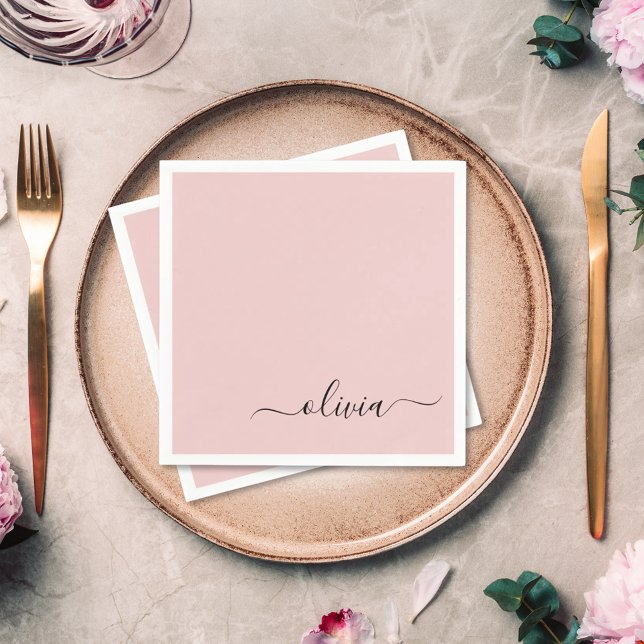 Guardanapo De Papel Blush Dusty Pink Girly Script Monograma Nome Moder (Criador carregado)