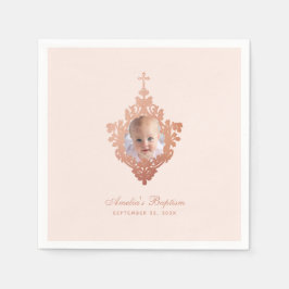 Guardanapo De Papel Blush Elegante de Fotografia com Rosa de Batismo D