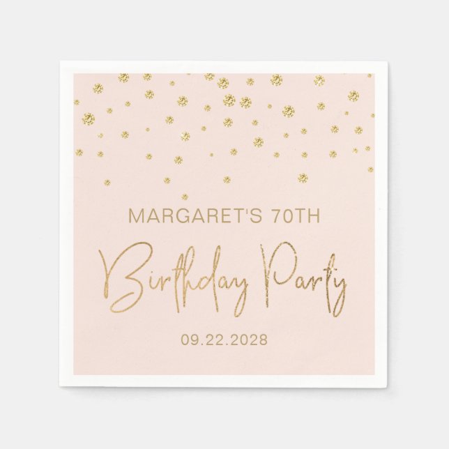 Guardanapo De Papel Blush Elegante Dourado Confetti 70 Birthday (Frente)