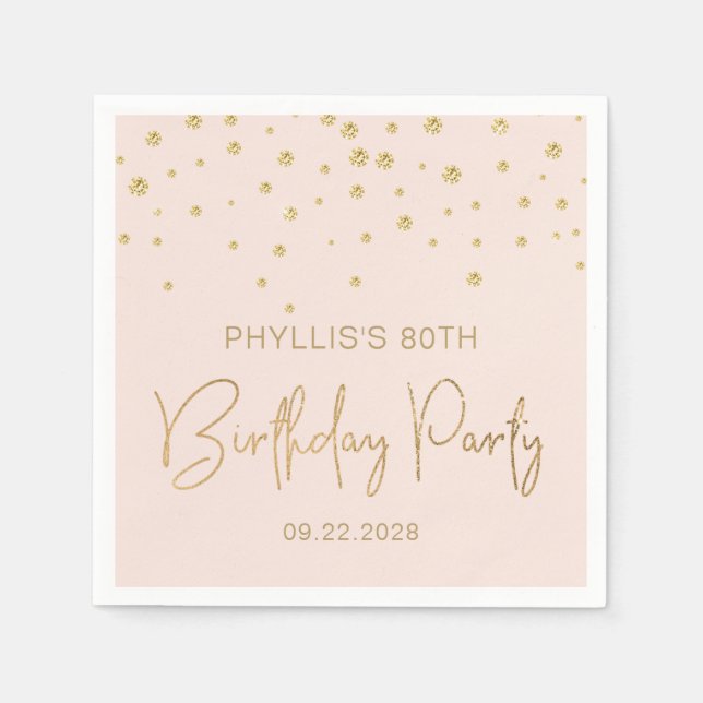 Guardanapo De Papel Blush Elegante Dourado Confetti 80 Birthday (Frente)