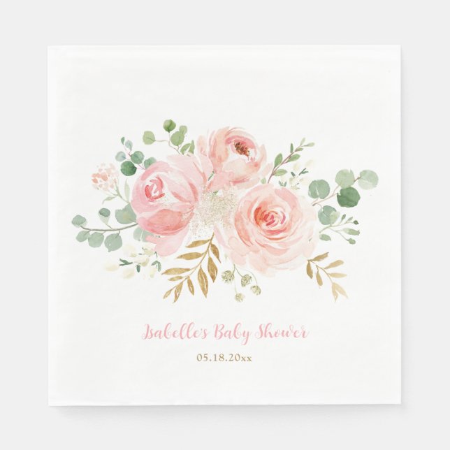 Guardanapo De Papel Blush Floral Chá de fraldas Personalizado Napkins (Frente)