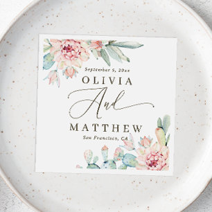 Guardanapo De Papel Blush Floral Succulent Wedding Botânica do Deser