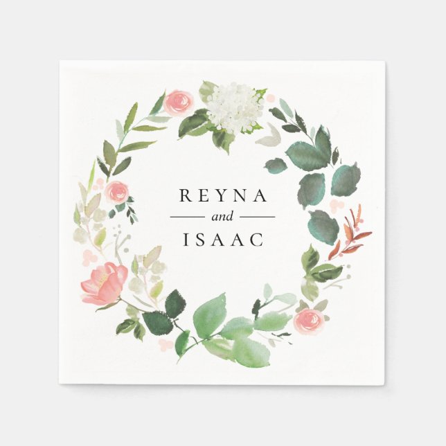 Guardanapo De Papel Blush Floral Wreath Personalizado Papel Napkins (Frente)