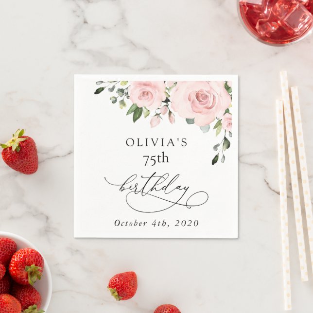 Guardanapo De Papel Blush Flowers, Pink Flowers, Greenery, Birthday (Insitu)