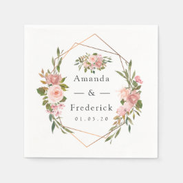 Guardanapo De Papel Blush Geométrico e Casamento Floral Dourado Rosa